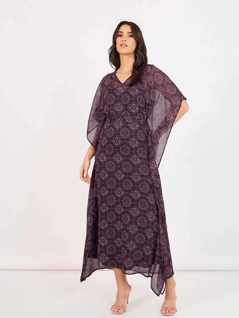 women printed v neck kaftan dress - 21666335 -  Standard Image - 1