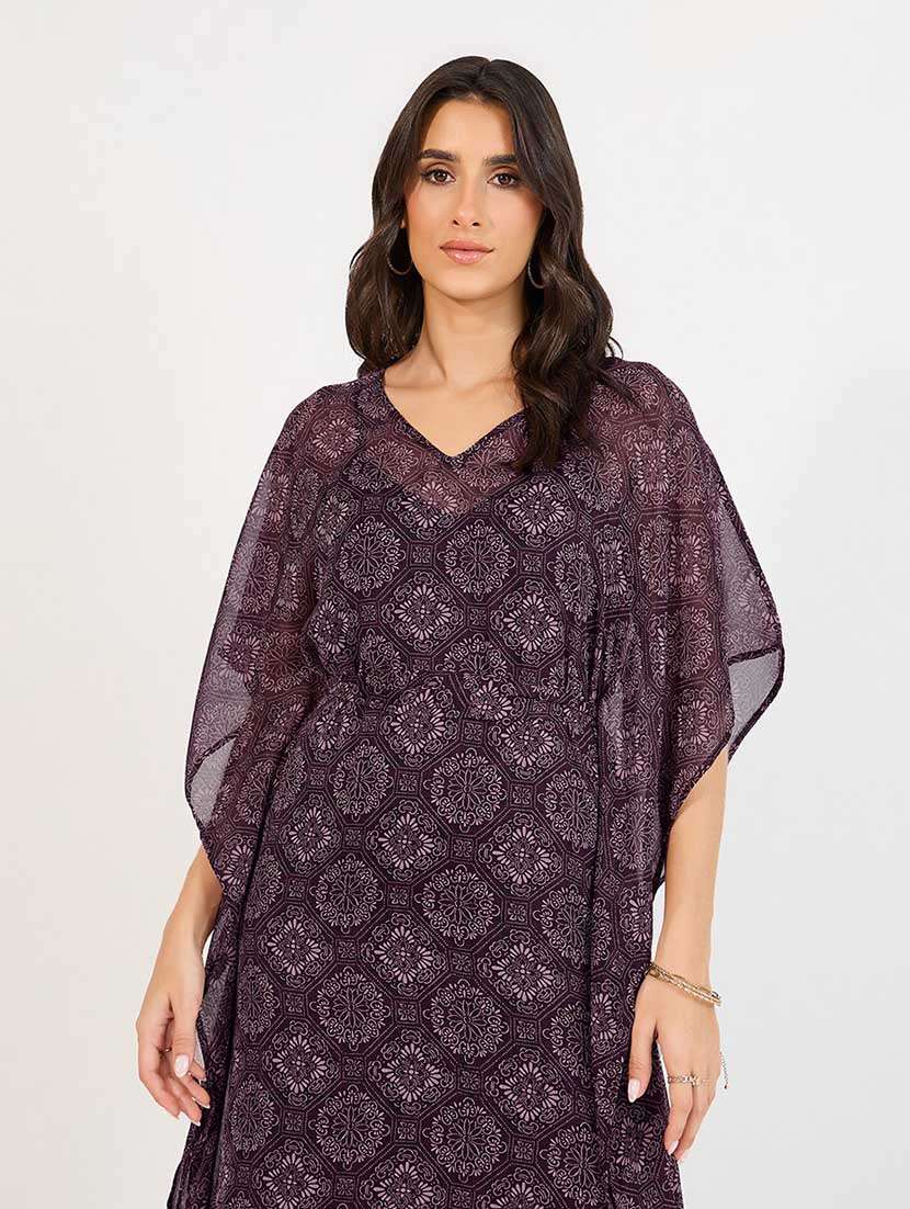 women printed v neck kaftan dress - 21666335 -  Standard Image - 4