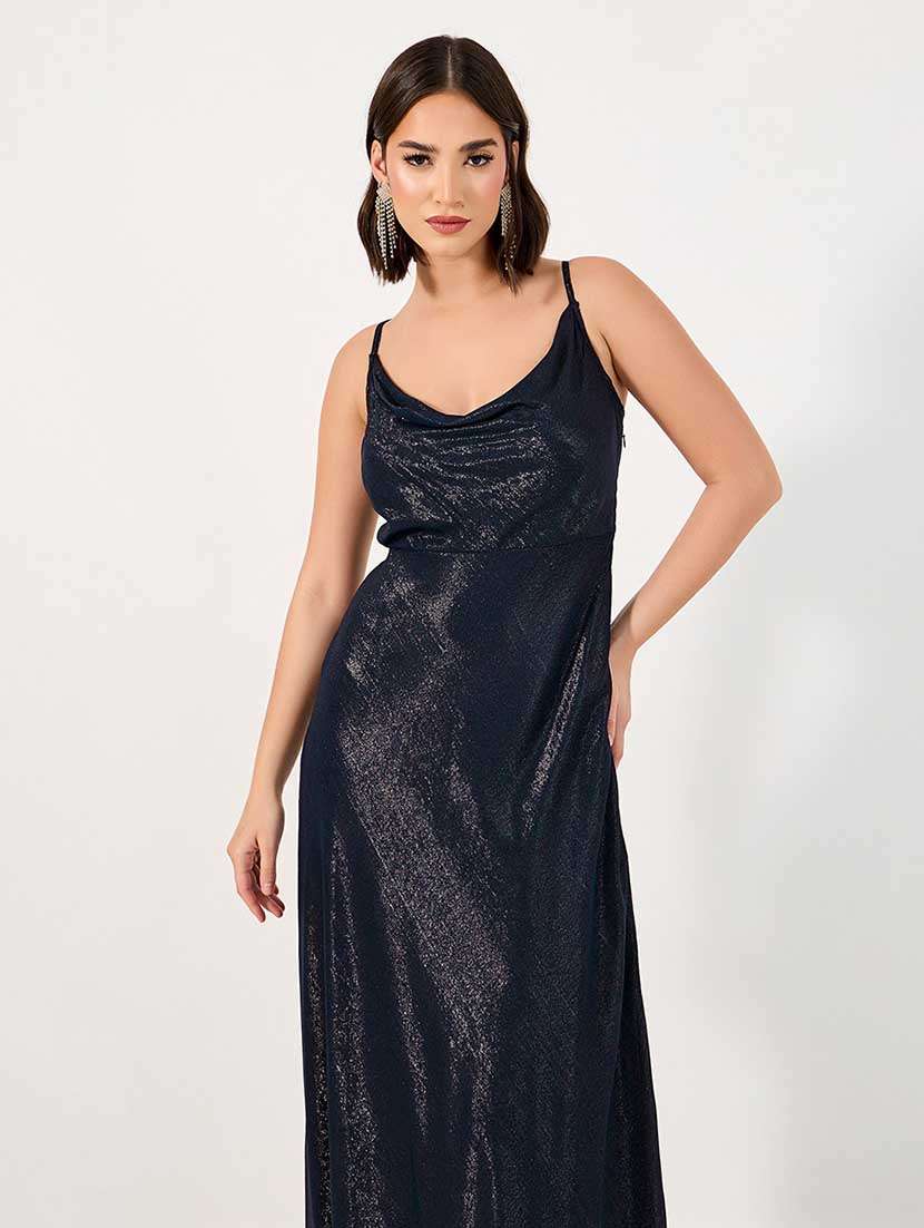 women solid cowl neck sleeveless a-line dress - 21666336 -  Standard Image - 1