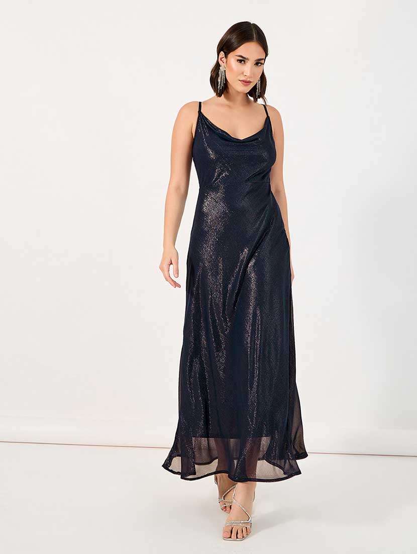 women solid cowl neck sleeveless a-line dress - 21666336 -  Standard Image - 4