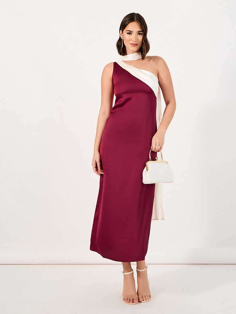 women color blocked single shoulder sheath dress