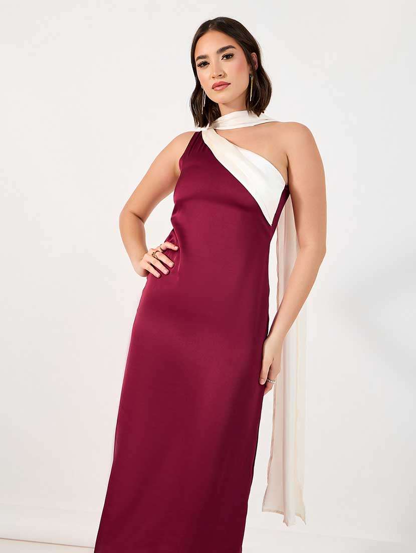 women color blocked single shoulder sheath dress - 21666338 -  Standard Image - 1