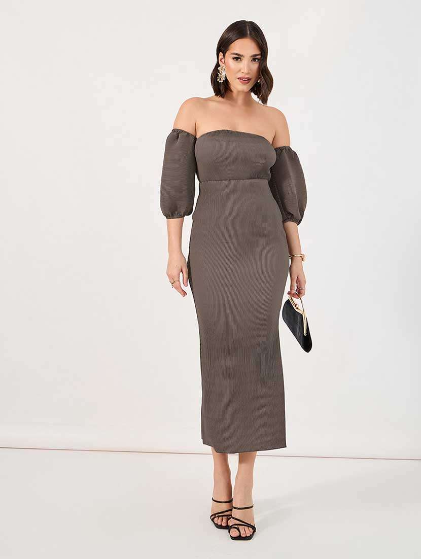 womemn solid off shoulder bodycon dress