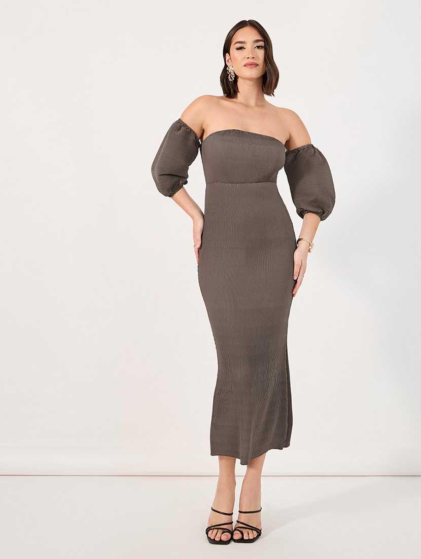 womemn solid off shoulder bodycon dress - 21666339 - Standard Image - 4