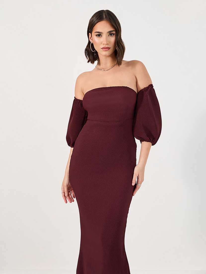 women solid off shoulder bodycon dress - 21666345 -  Standard Image - 1