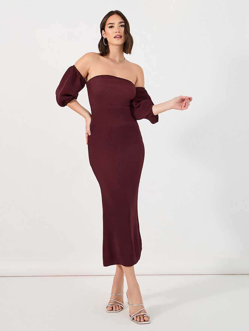 women solid off shoulder bodycon dress - 21666345 -  Standard Image - 4