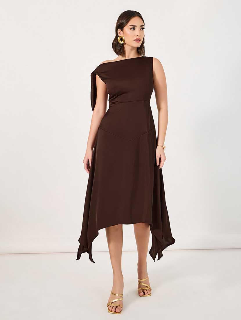 women solid sleeveless asymmetric dress - 21666347 - Zoom Image - 0