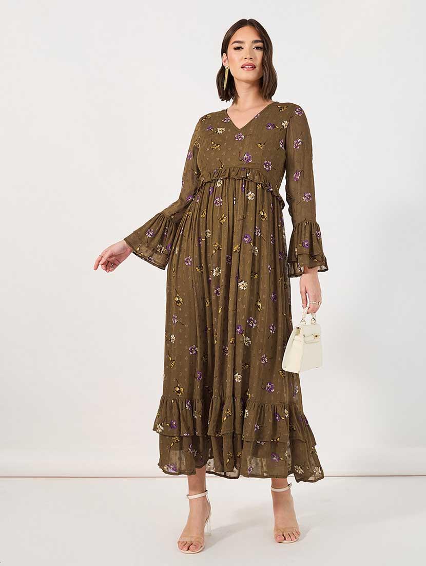 women floral print bell sleeves tiered dress - 21666349 - Standard Image - 4