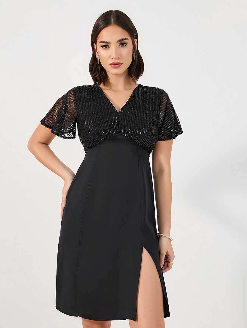 women sequined flute sleeves sheath dress - 21666353 -  Standard Image - 1