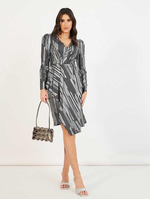 women printed puff sleeves asymmetric dress - 21666354 -  Standard Image - 0