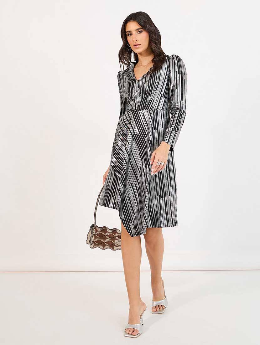 women printed puff sleeves asymmetric dress - 21666354 - Standard Image - 4