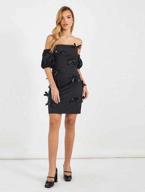 women solid bow detailed off shoulder bodycon dress - 21666357 - Standard Image - 0