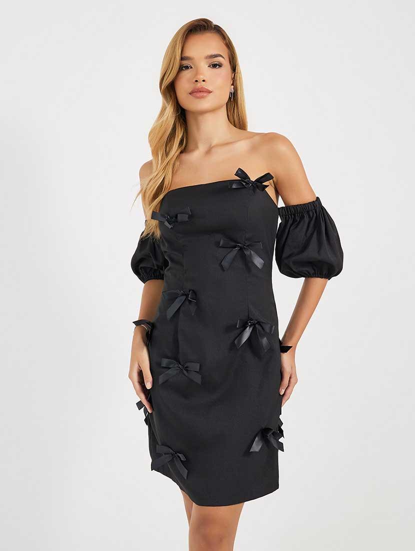 women solid bow detailed off shoulder bodycon dress - 21666357 - Standard Image - 1
