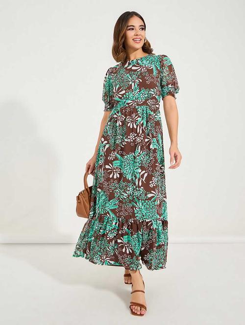 women printed puff sleeves tiered dress - 21666366 -  Standard Image - 0