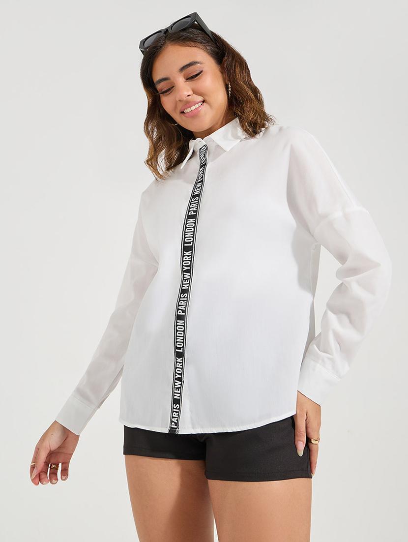 women solid collared long sleeves shirt - 21666377 - Zoom Image - 0