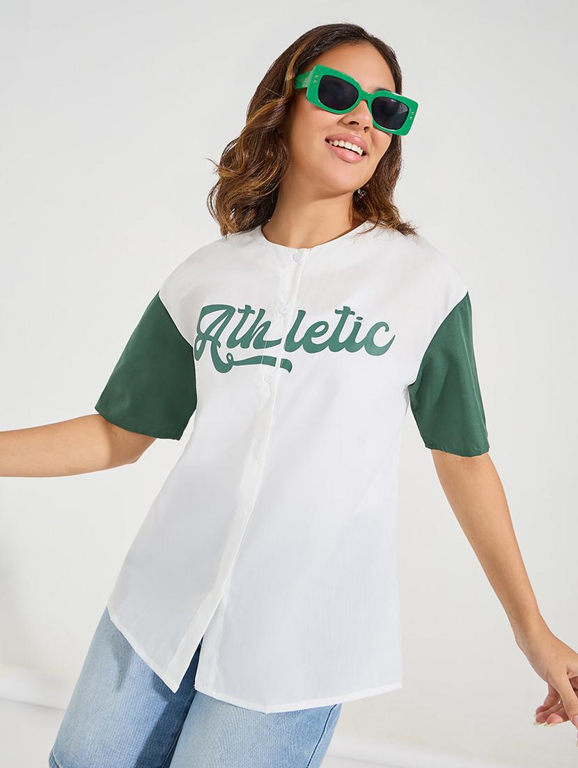 women printed short sleeves oversized shirt - 21666378 - Standard Image - 1