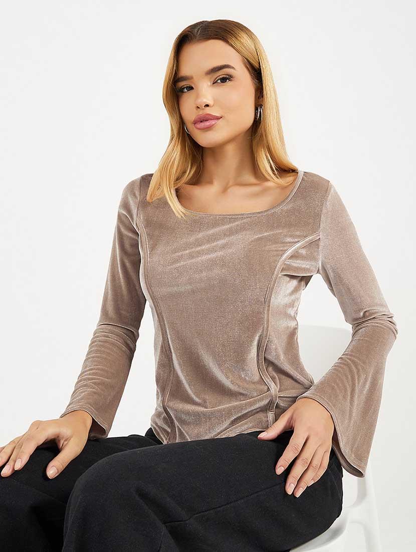 women solid bell sleeves regular top - 21666381 -  Standard Image - 1