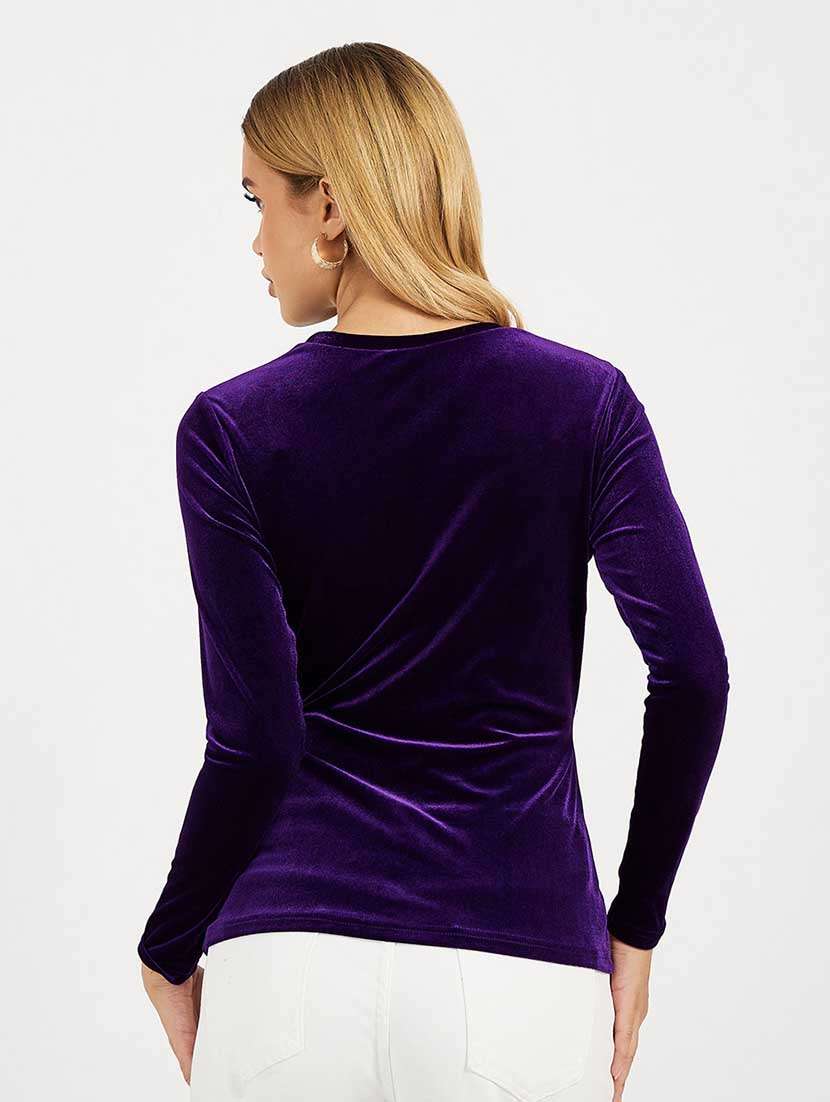 women solid long sleeves mock wrap top - 21666387 - Standard Image - 1