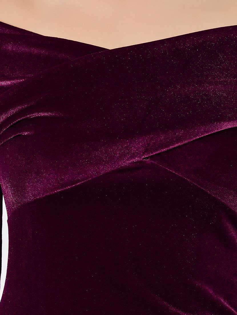 women solid off shoulder long sleeves top - 21666388 -  Standard Image - 4