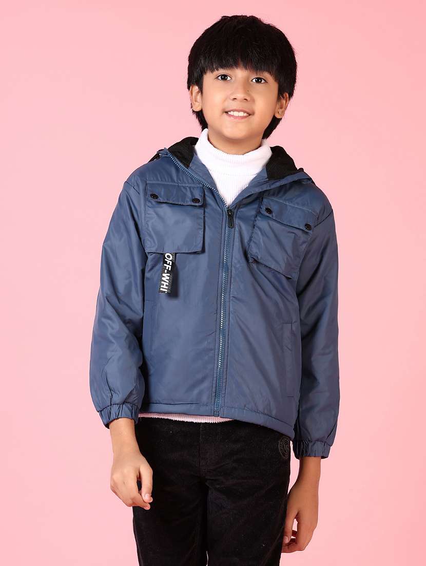 boy solid hooded long sleeves regular jacket