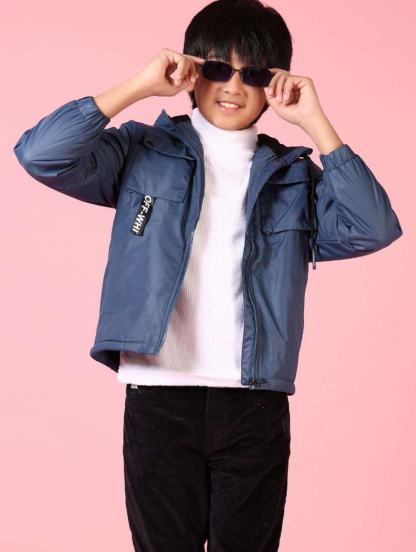 boy solid hooded long sleeves regular jacket - 21666704 -  Standard Image - 1