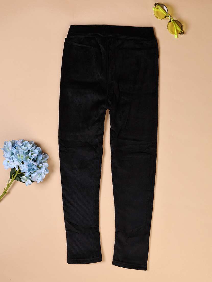 girls black solid mid rise slim fit legging - 21666775 -  Standard Image - 1