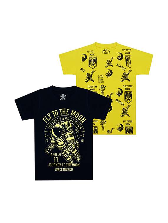 kids round neck short sleeve printed t-shirts combo