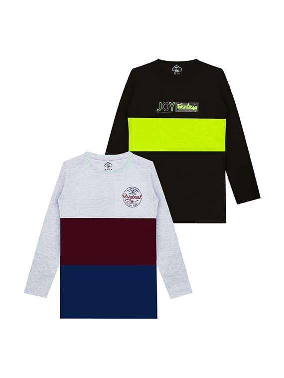 kids round neck long sleeve color block t-shirts combo