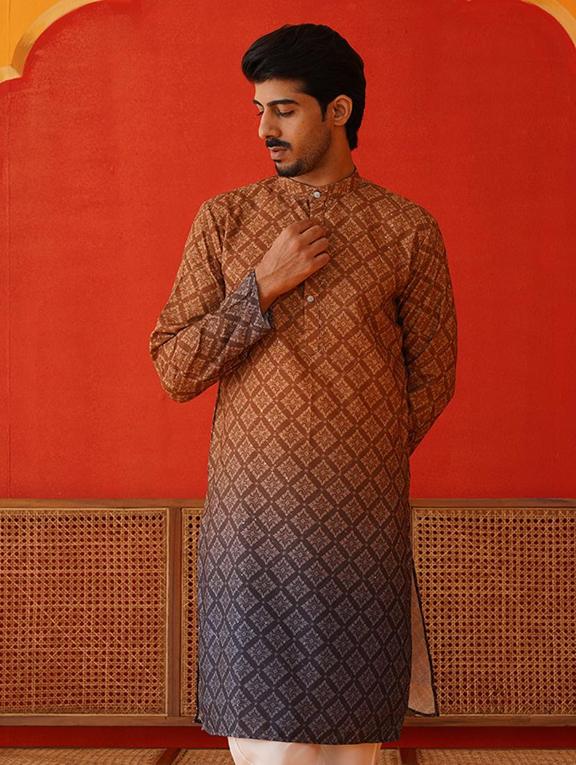 men mandarin neck printed long kurta - 21667088 - Standard Image - 4
