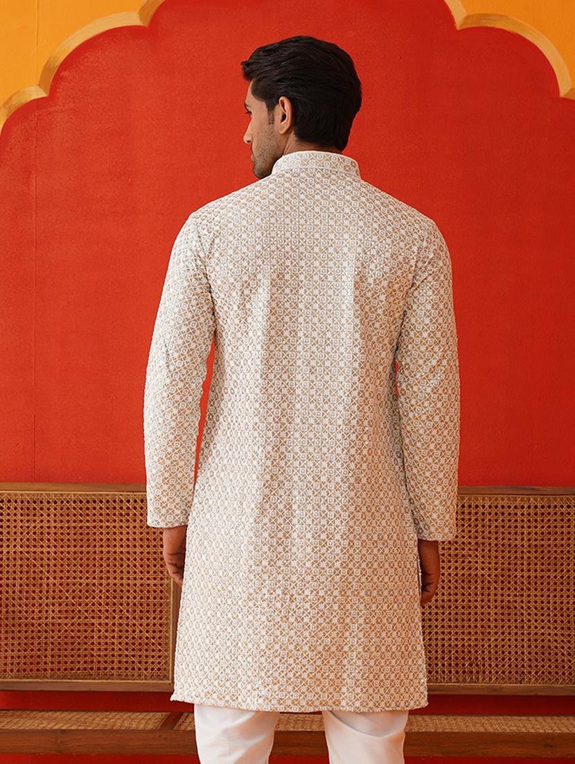 men mandarin neck embroidered long kurta - 21667094 - Standard Image - 4