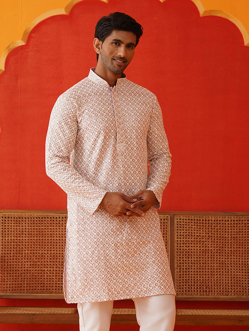 men mandarin neck embroidered long kurta - 21667095 - Zoom Image - 0