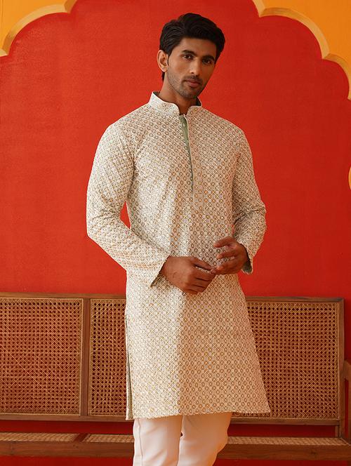 men mandarin neck embroidered long kurta - 21667096 -  Standard Image - 0