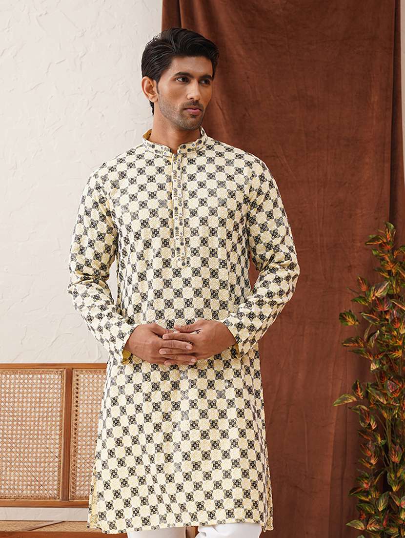 Men Mandarin Neck Printed Long Kurta - 21667099 -  Standard Image - 1
