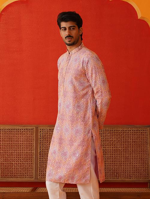 men mandarin neck embroidered long kurta - 21667101 - Standard Image - 0