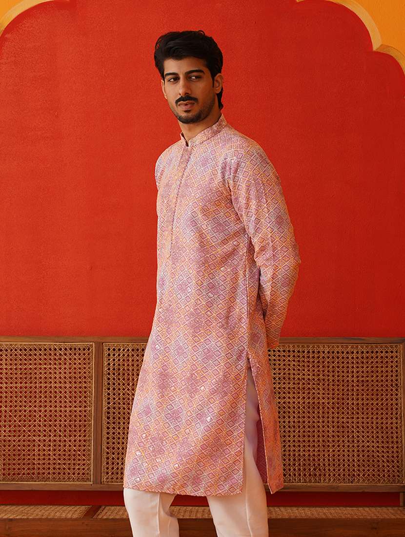 men mandarin neck embroidered long kurta - 21667101 - Zoom Image - 0