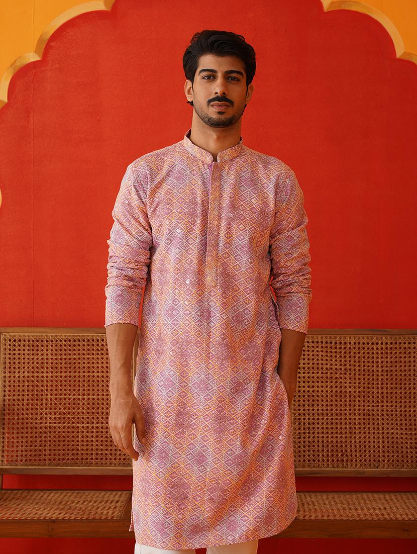 men mandarin neck embroidered long kurta - 21667101 - Standard Image - 1