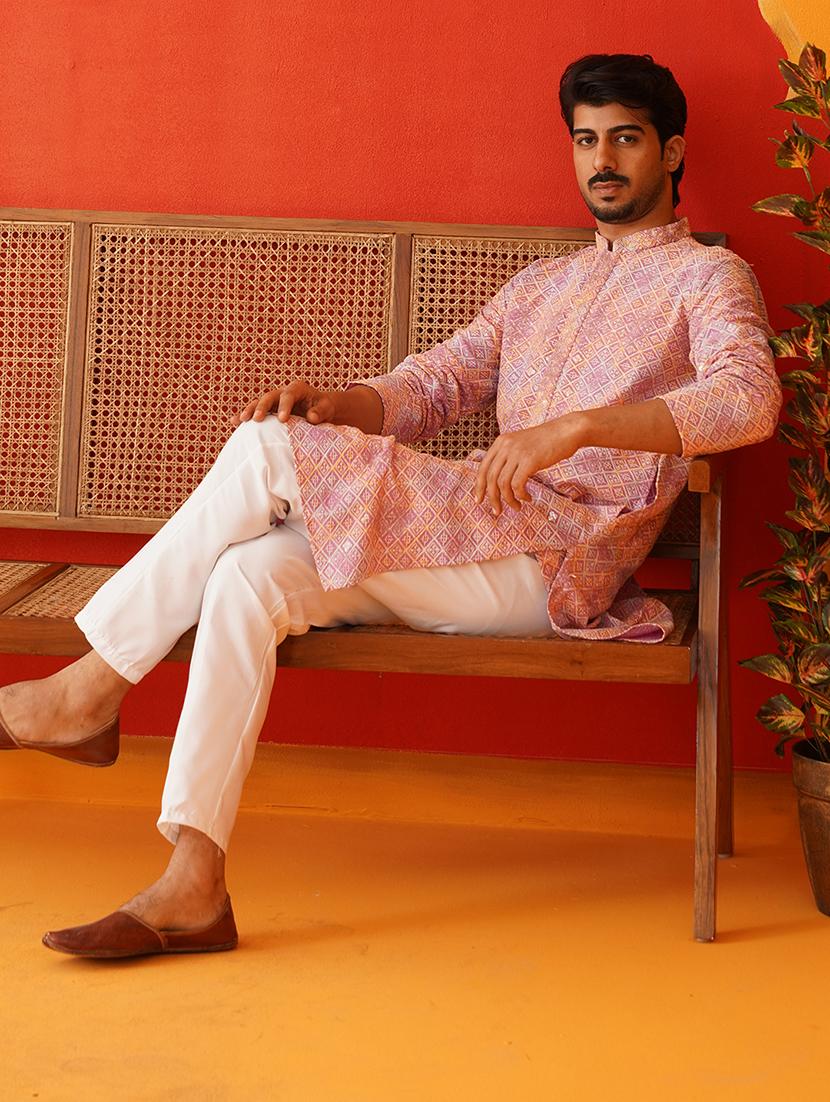 men mandarin neck embroidered long kurta - 21667101 - Standard Image - 4