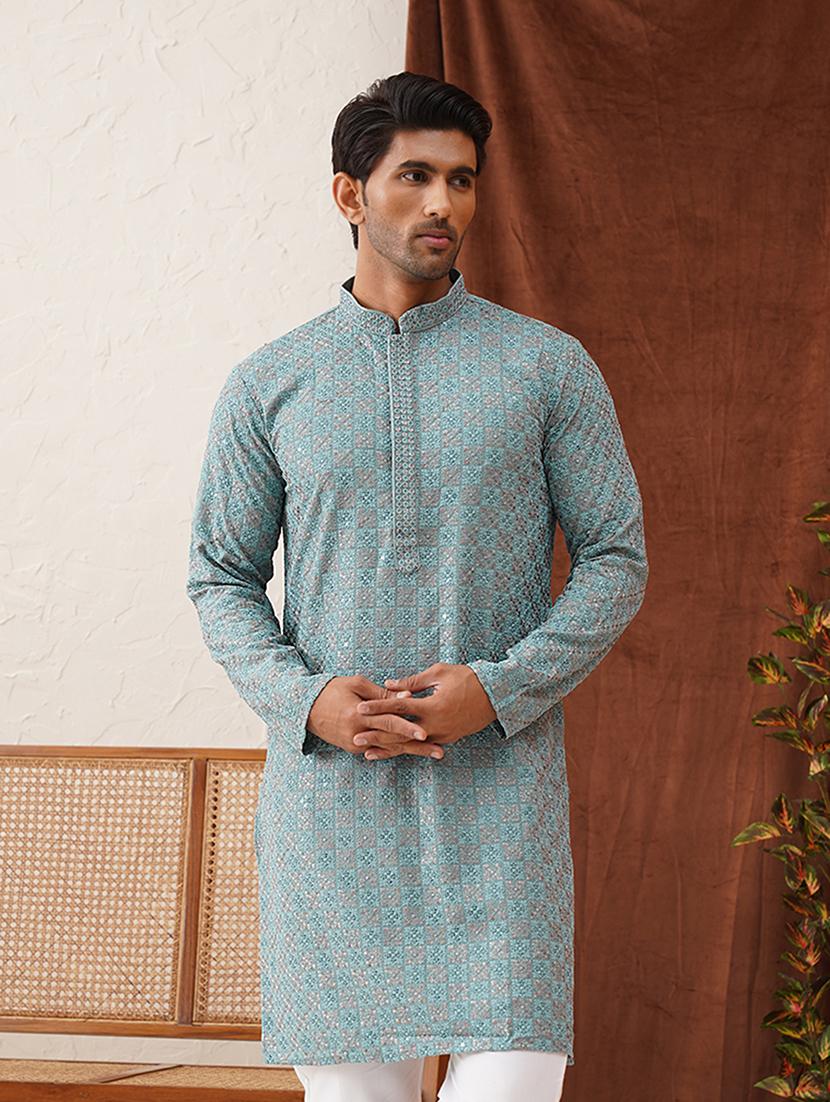 men mandarin neck embroidered long kurta - 21667111 - Zoom Image - 0