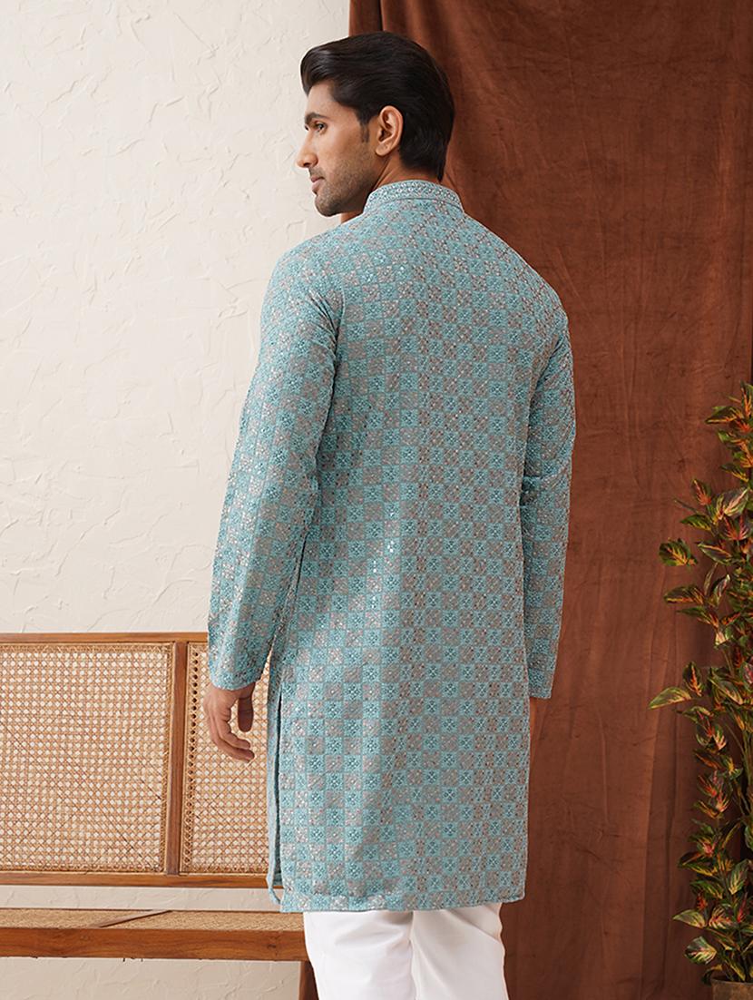 men mandarin neck embroidered long kurta - 21667111 - Standard Image - 4