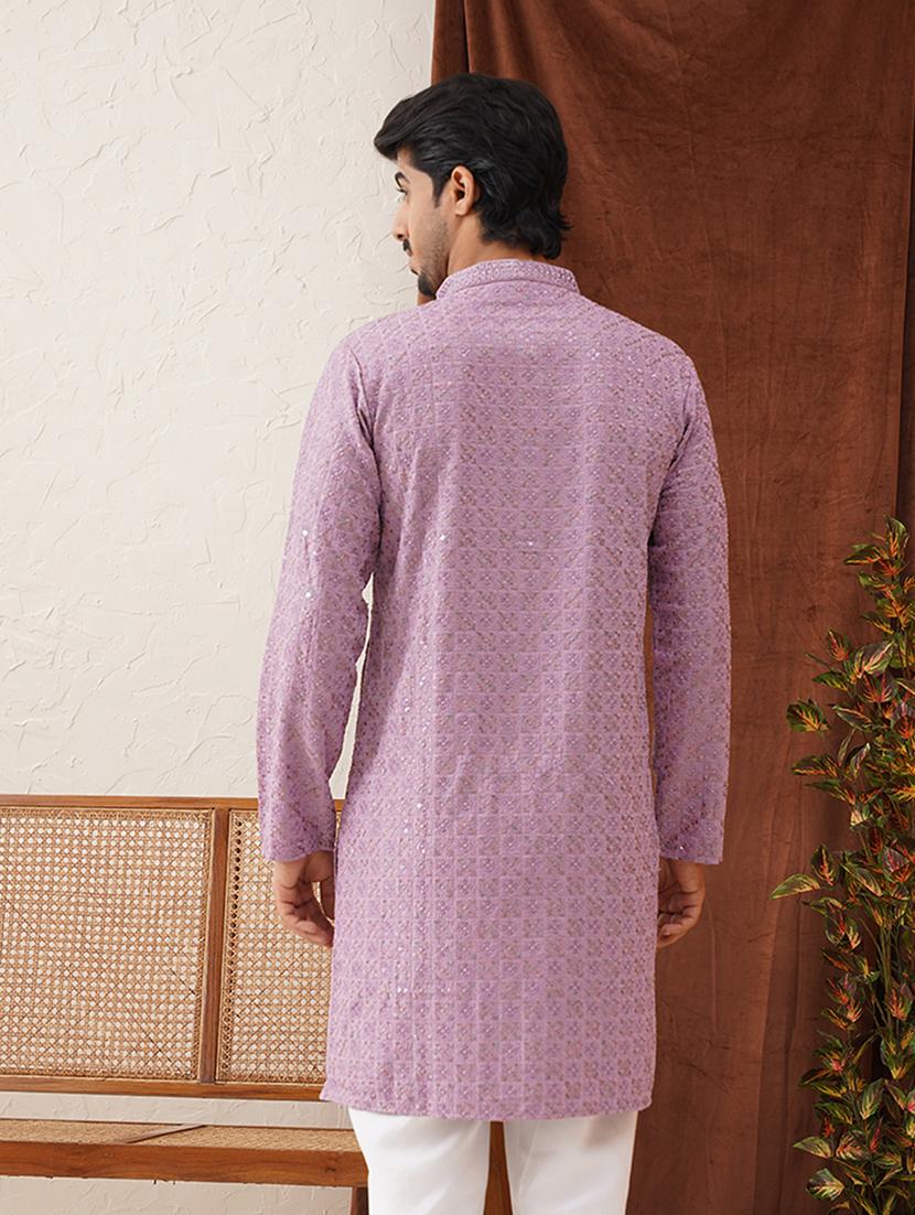 men mandarin neck embroidered long kurta - 21667112 - Standard Image - 4