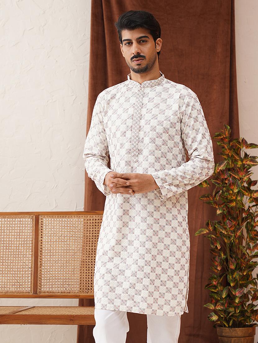 men mandarin neck embroidered long kurta - 21667113 -  Standard Image - 1