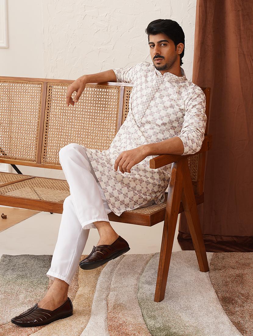 men mandarin neck embroidered long kurta - 21667113 - Standard Image - 4