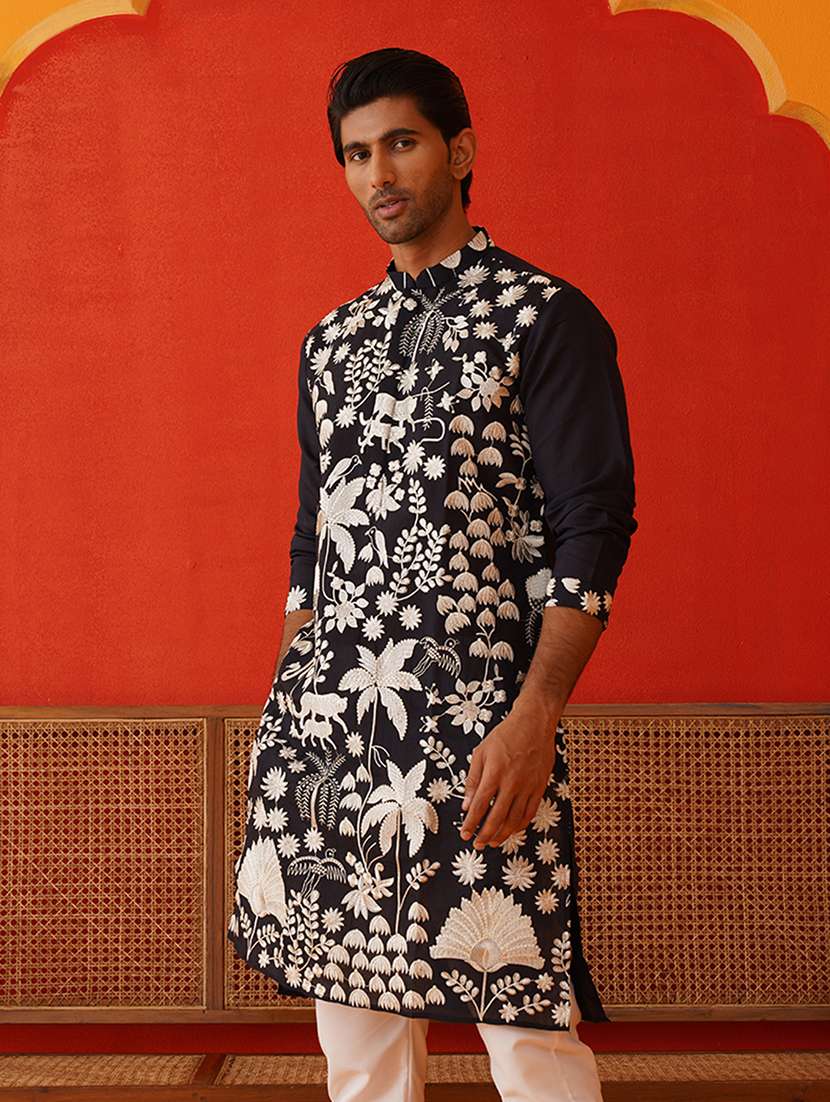 men mandarin neck embroidered long kurta - 21667116 -  Standard Image - 1