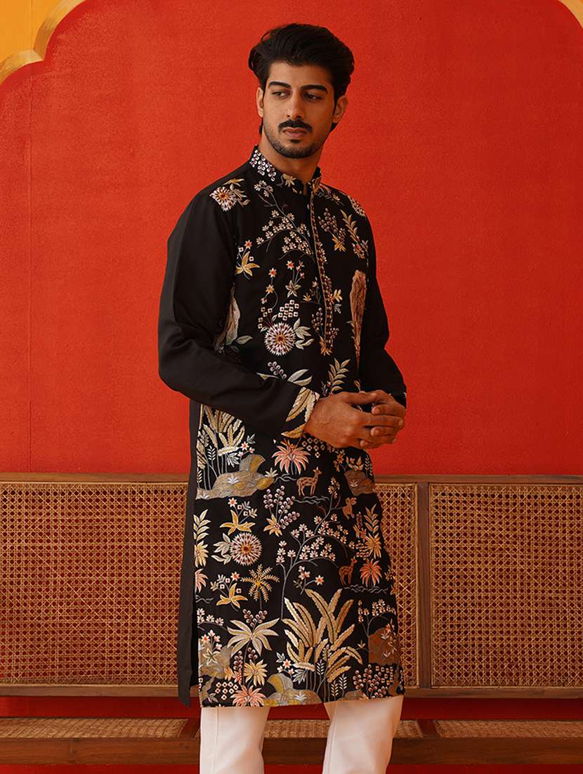 men mandarin neck embroidered long kurta - 21667119 -  Standard Image - 1