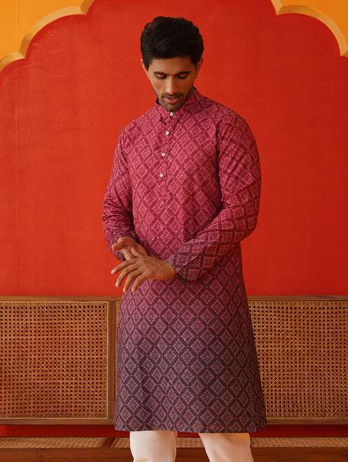 men printed sequin work long sleeves kurta