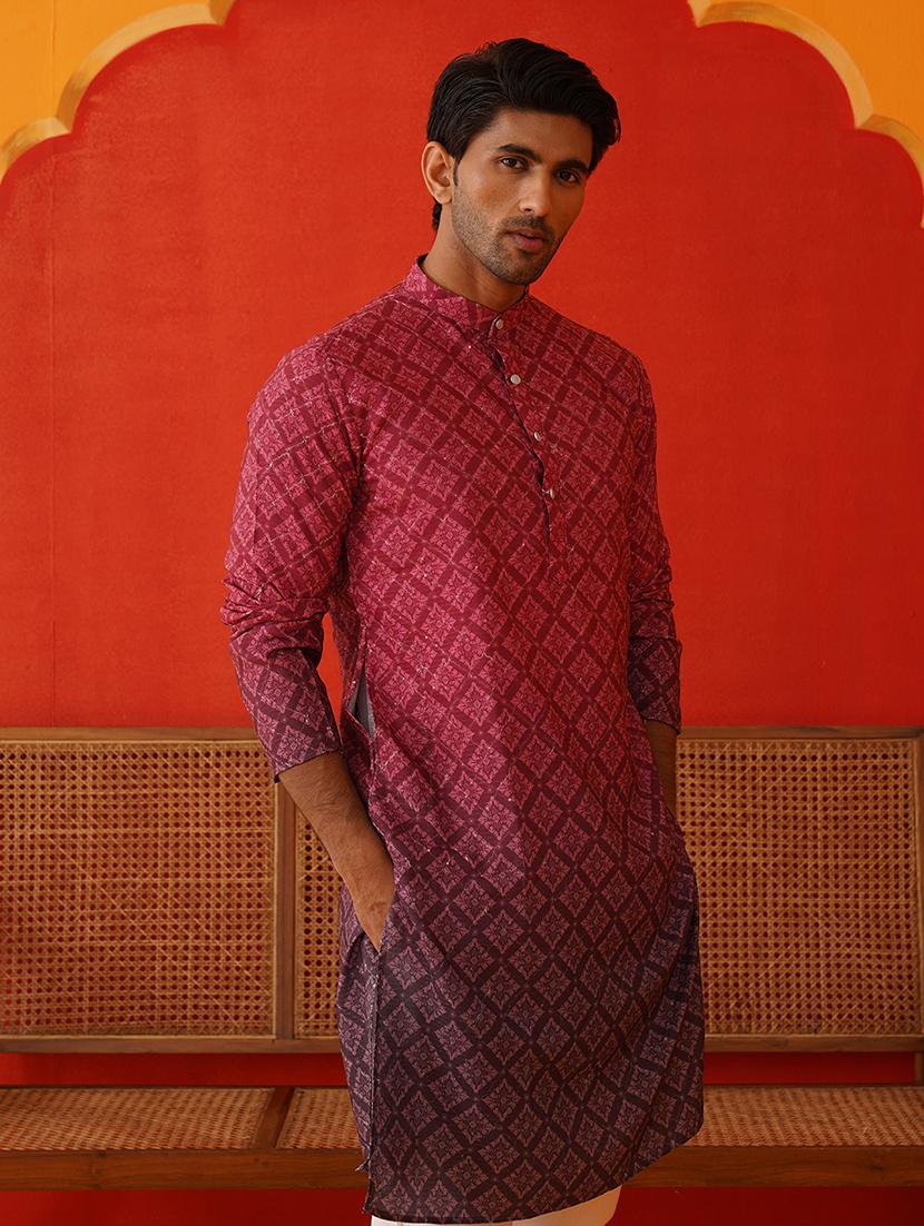 men printed sequin work long sleeves kurta - 21667124 -  Standard Image - 1