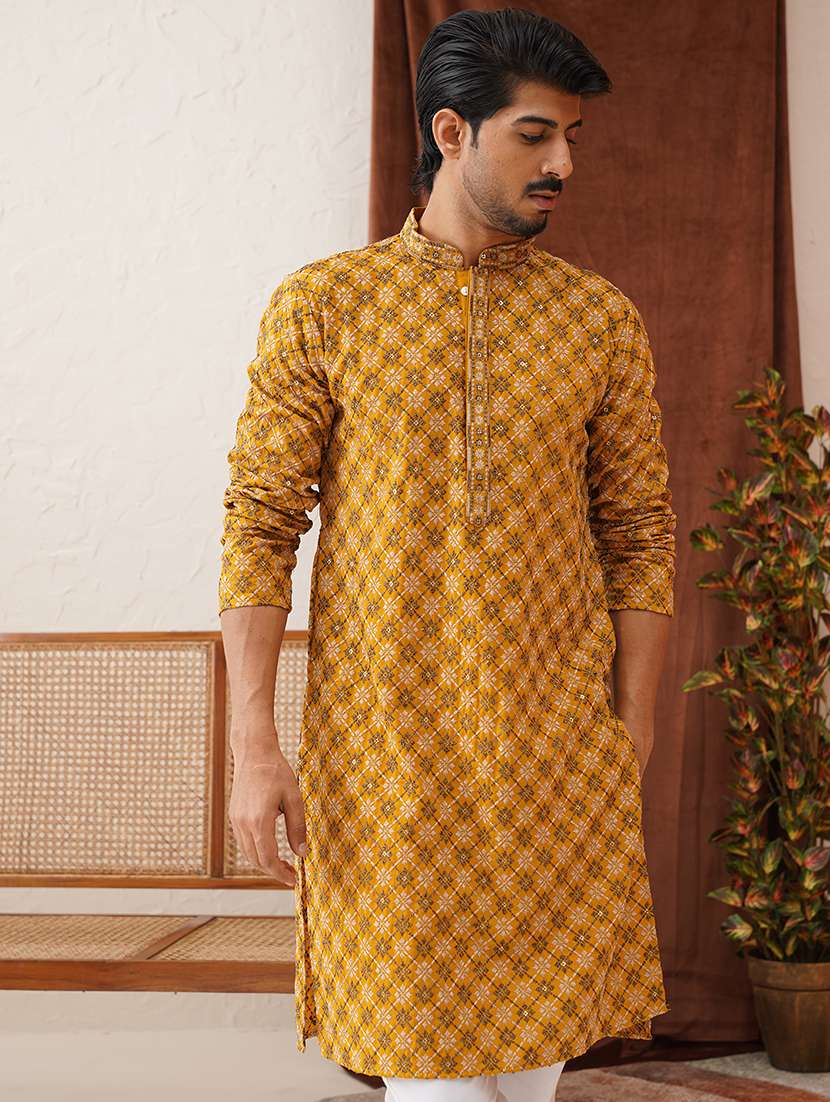 men mandarin neck embroidered long kurta - 21667127 - Standard Image - 1