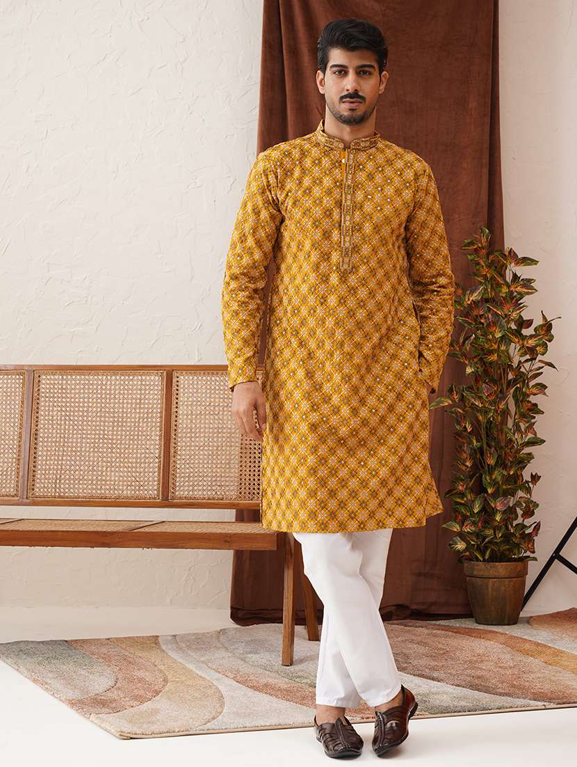 men mandarin neck embroidered long kurta - 21667127 - Standard Image - 4