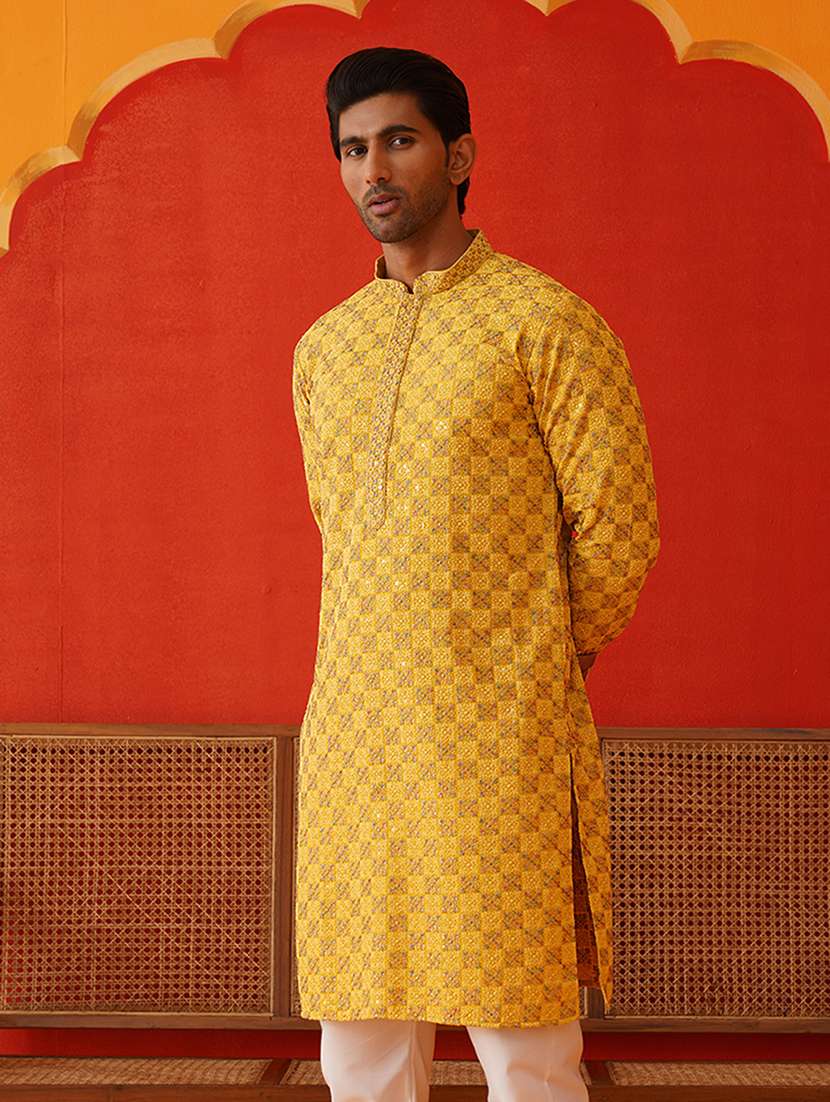 men embroidered long sleeves kurta - 21667135 -  Standard Image - 1