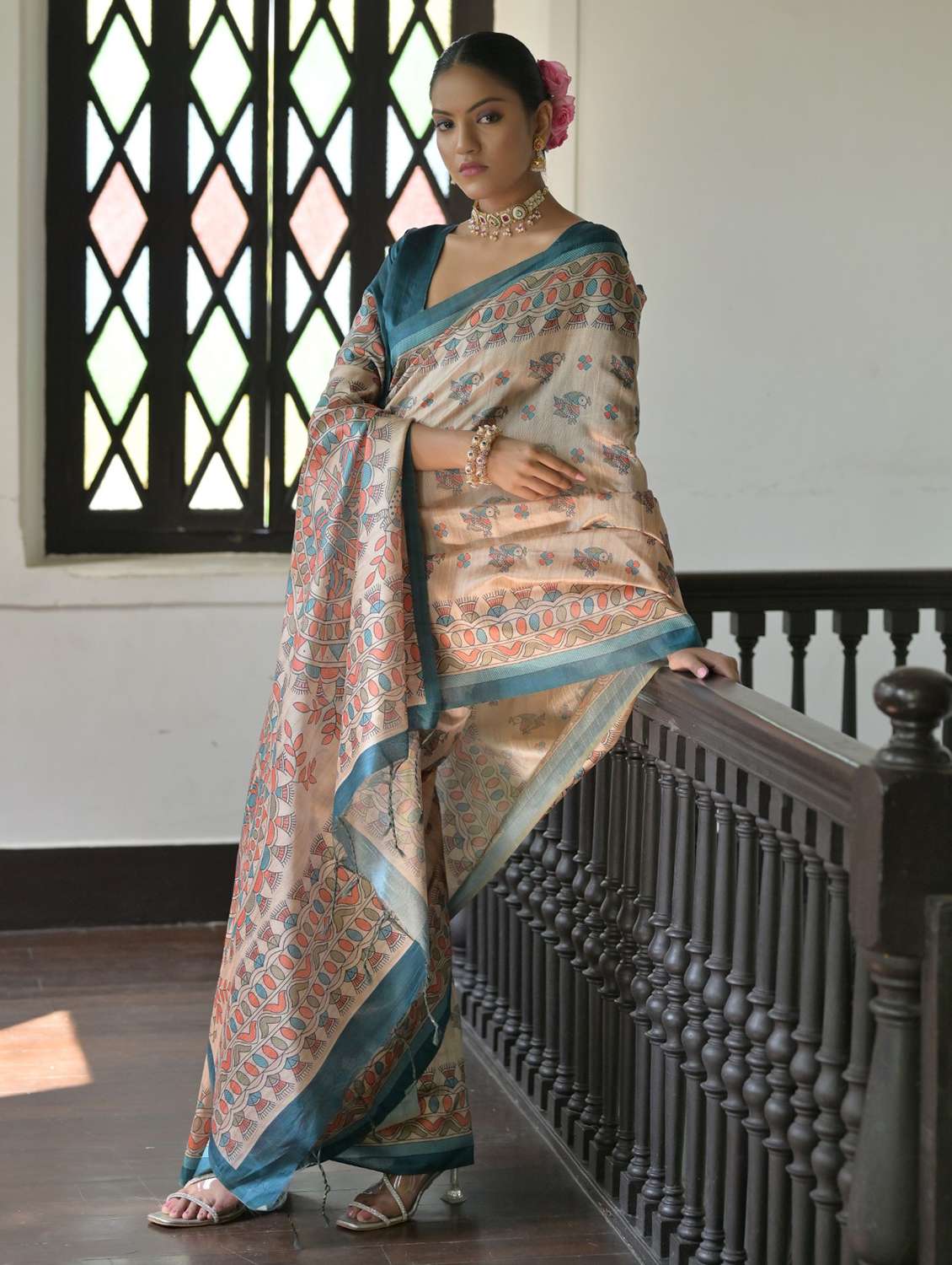 women mandhubani printed handloom saree with blouse - 21667360 -  Standard Image - 1